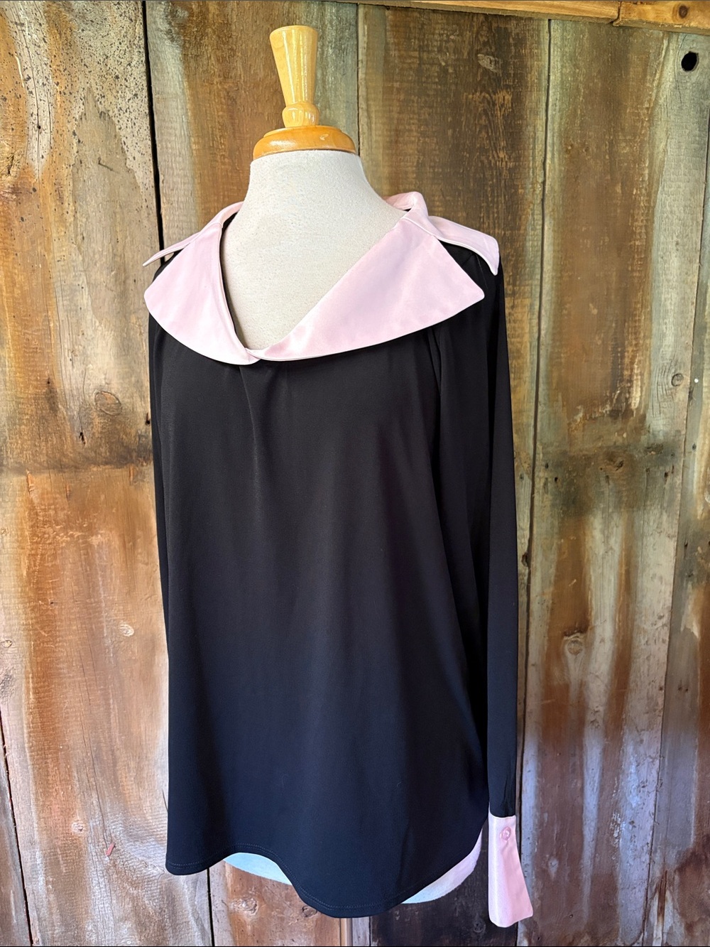 Dress Barn Woman Pink Black Sailor Collar 3X Blouse Wide Button Cuff